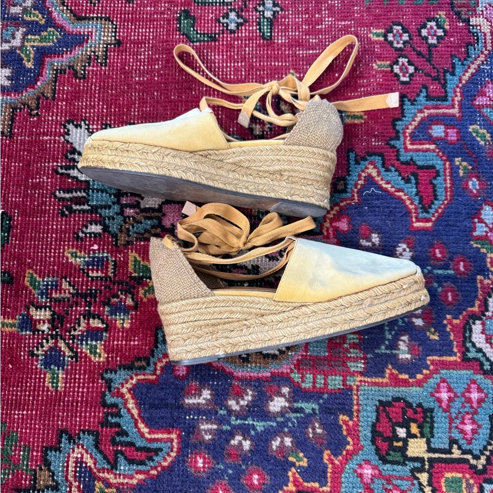 Castaner Beige and Yellow Espadrille Wedges